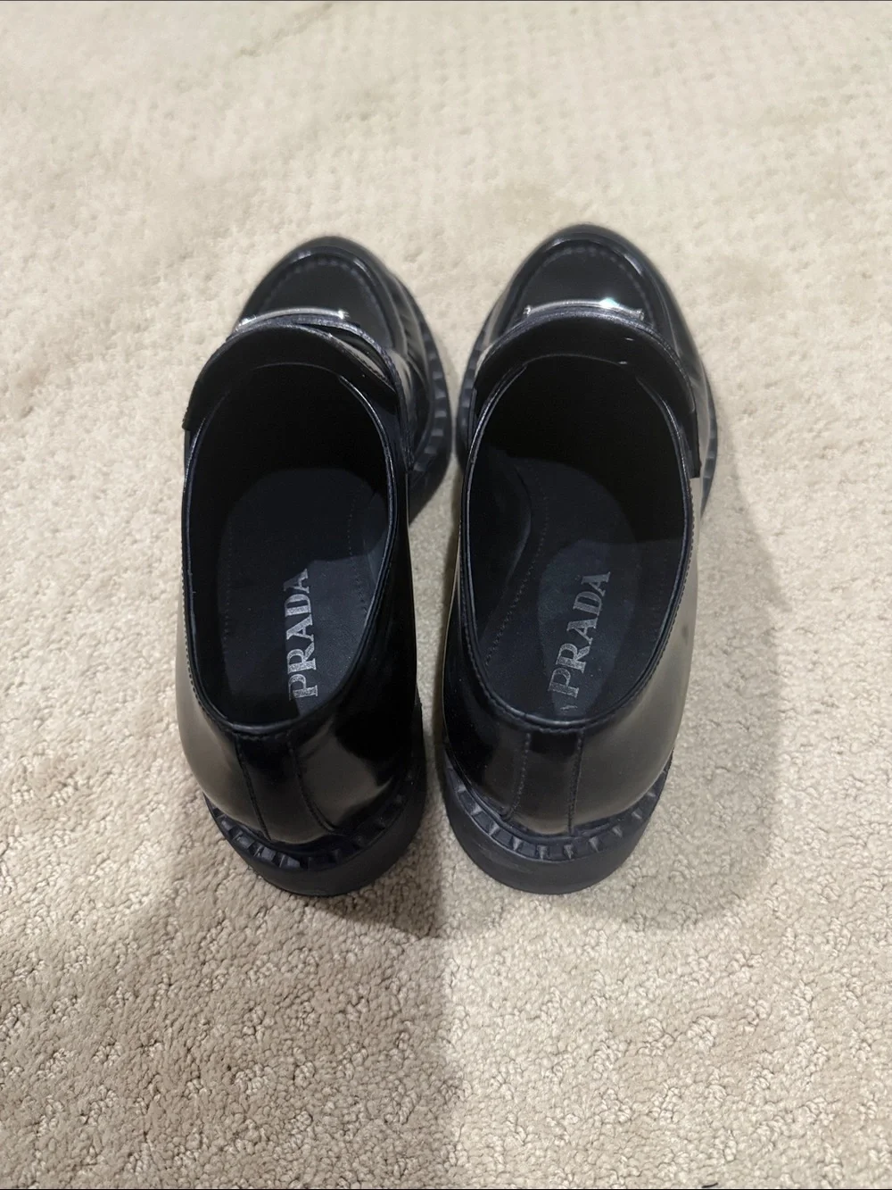 Prada Black Leather Logo Loafers - Picture 2 of 5